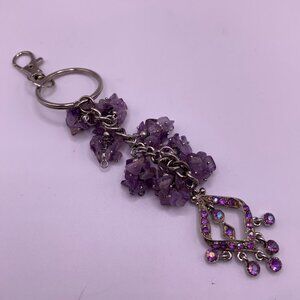 🐱 5 for $10.  Silvertone Key Chain with Purple Beads